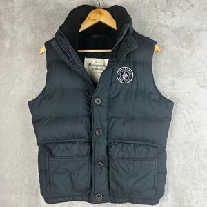 Abercrombie & Fitch Mens Navy Blue Quilted Puffer Vest Fleece Lined Small Small